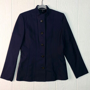 Linda‎ Allard Ellen Tracy Blazer SZ 2 Navy Blue w/ Brown Buttons Jacket Coat